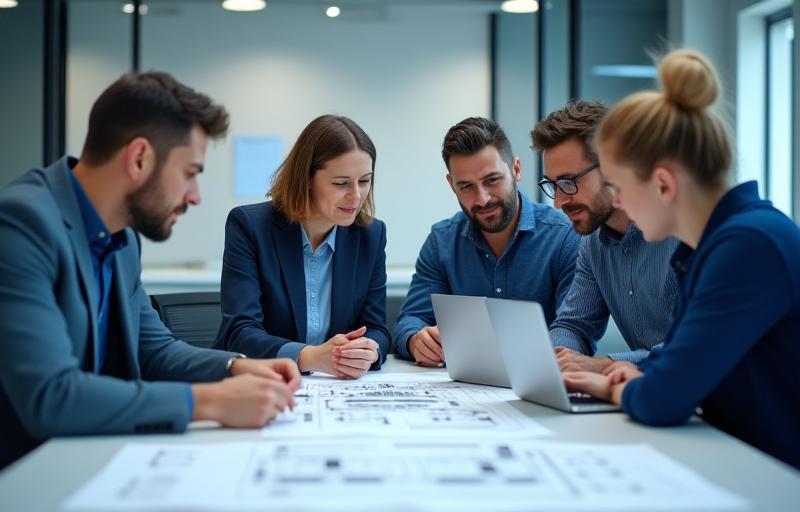 Engineers collaborating on a control system diagram