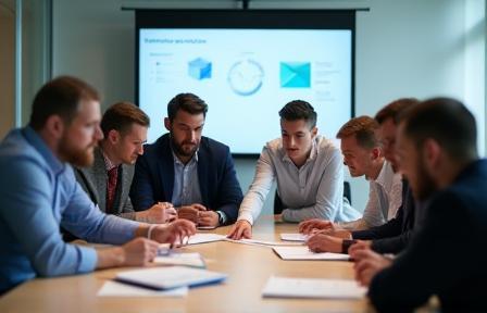 Team discussing project plans in a meeting room