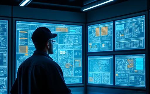 Engineer working on a control panel diagram